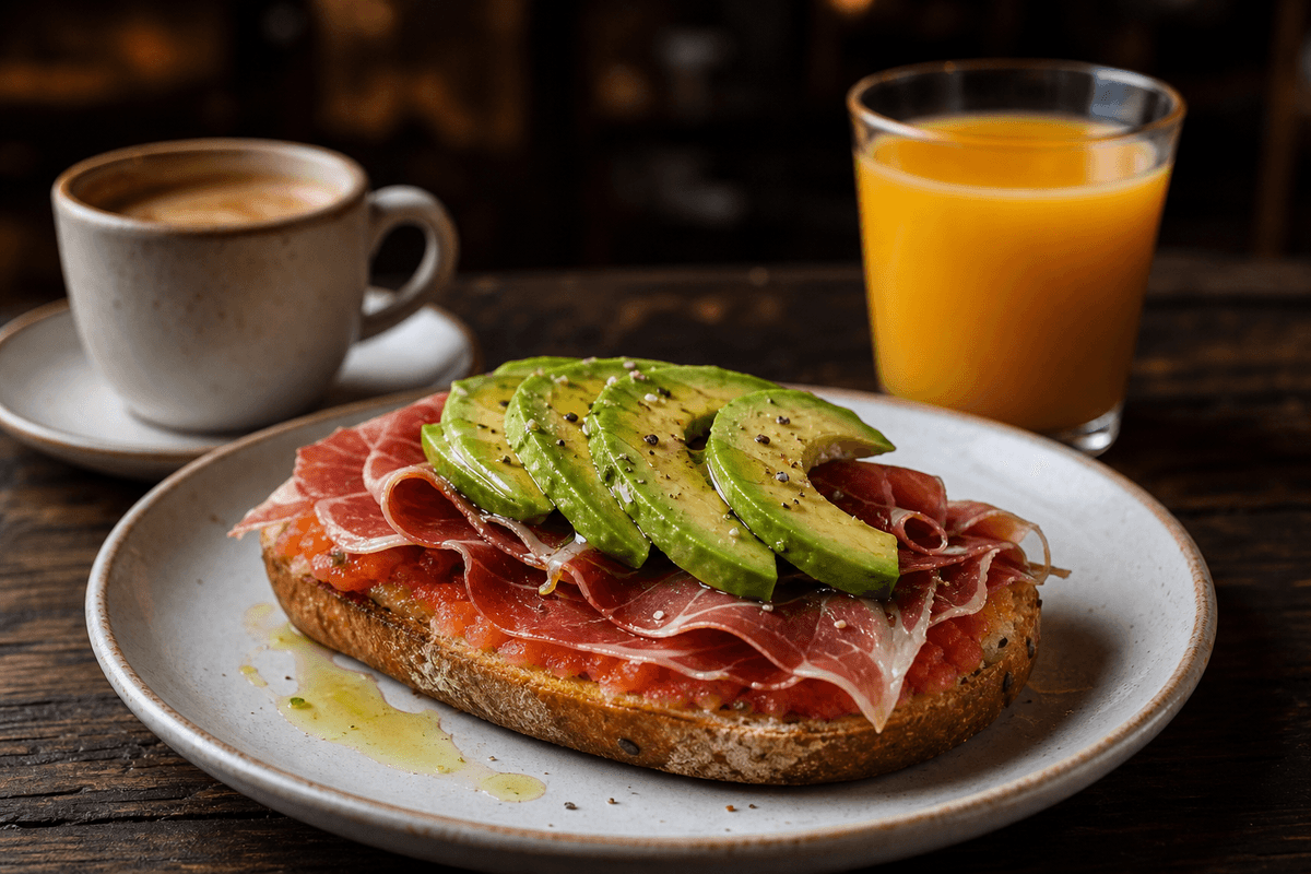 Desayuno completo servido en Txoko Kafe, Zarautz